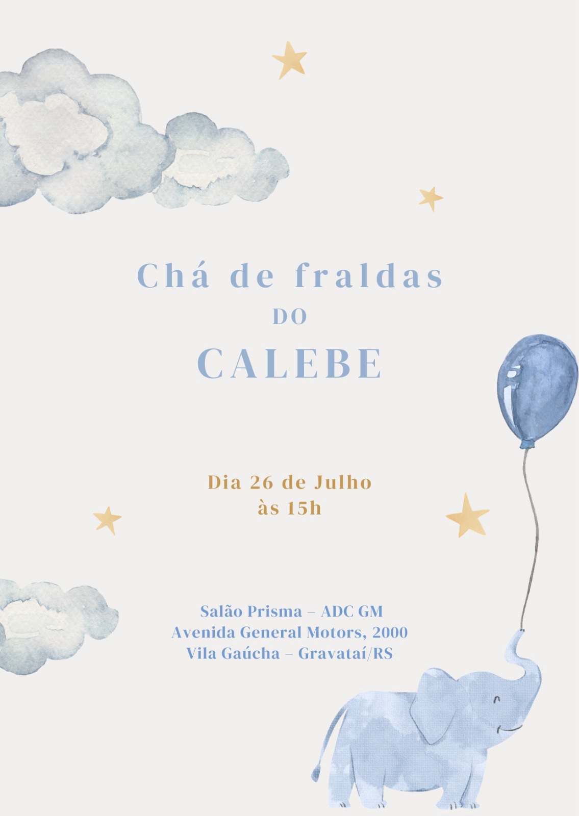 Convite do chá de fraldas do Calebe